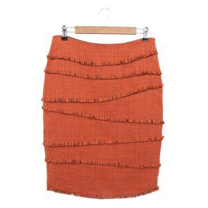Lafayette 148 New York Virgin Wool Fringe Tiered Rust Tweed Straight Skirt 6